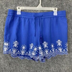 Loft Short Shorts Women M Pull-on Blue With White Embroidery Lined